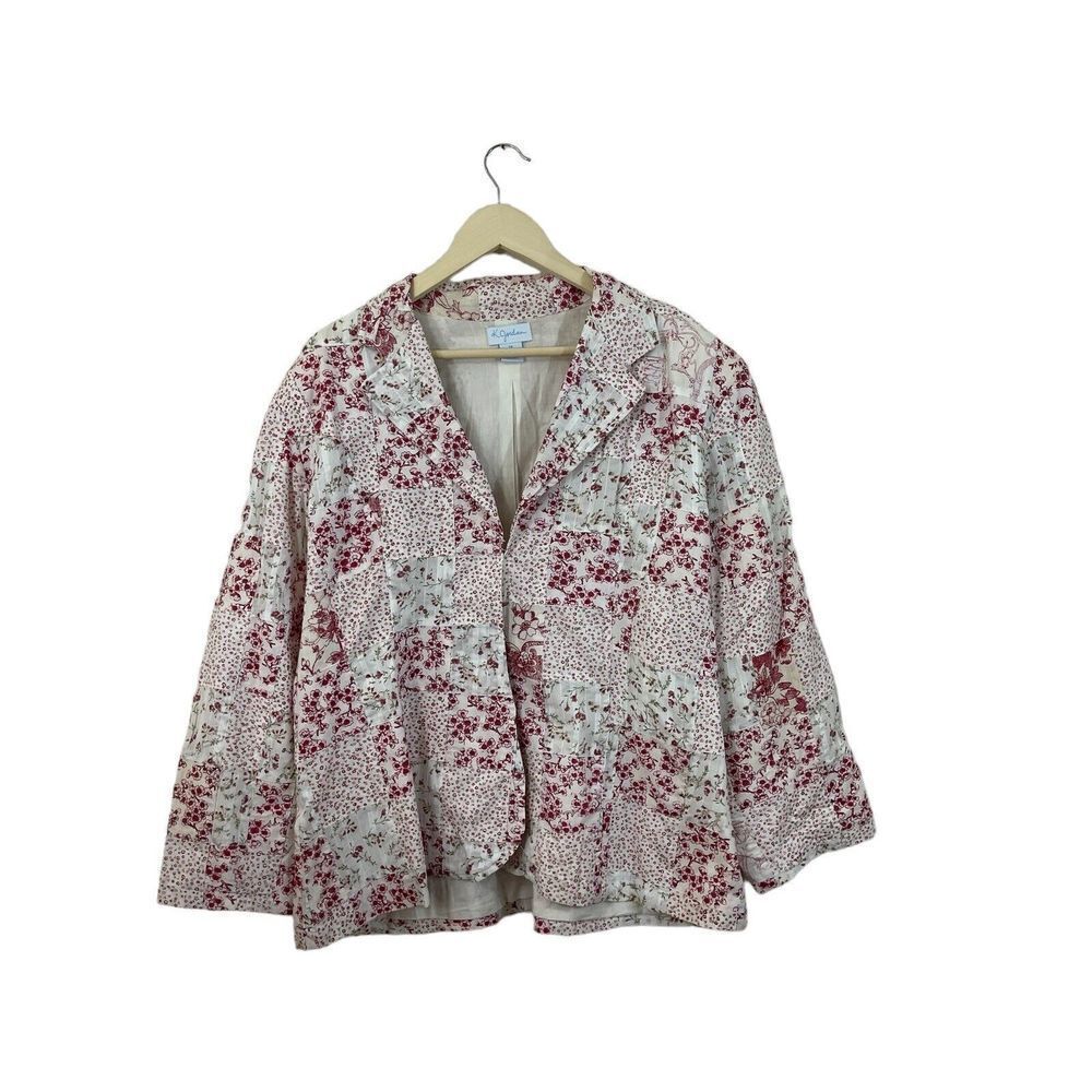 K Jordan 2X Top Quilted Patchwork Floral 3/4 Sleeve Light Cotton Womens